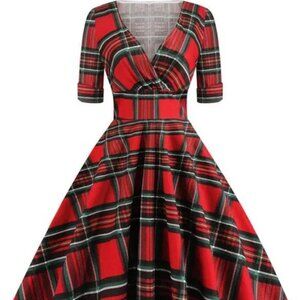 Christmas Red & Green Large Pattern Plaid Sublimated Swing Dress Plus Size